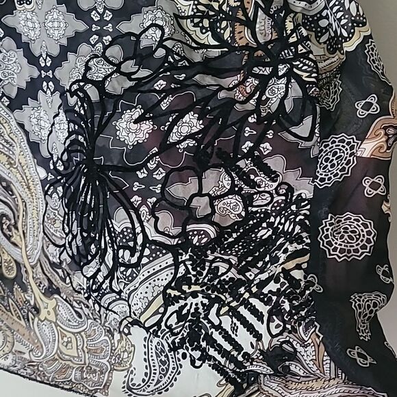 Halé Bob Lounge 100% Silk Sheer Paisley Print Blouse w/ Slit Bell Sleeve Size M - Picture 5 of 7